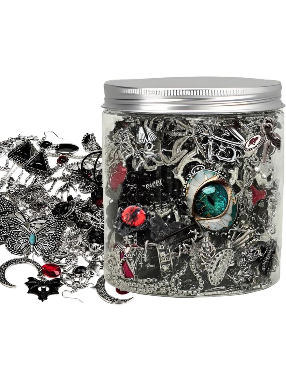 Silver Mystery Jewelry Jar Mixed Surprise Gothic Jewelry Set Retro Holiday Gift